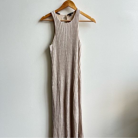 Massimo Dutti Ribbed Stretch Knit Sleeveless Maxi Dress Womens Size Medium Beige - Picture 5 of 10